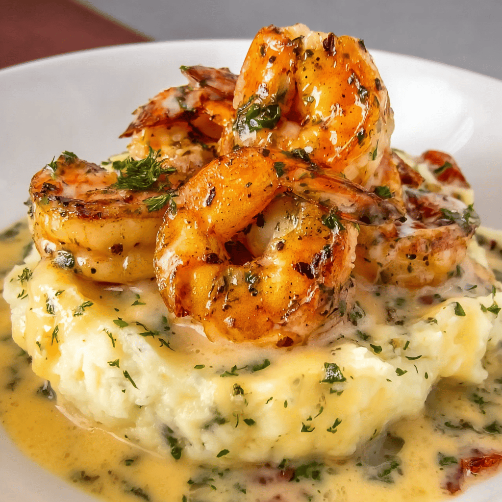 Creamy Garlic Shrimp Over Mashed Potatoes