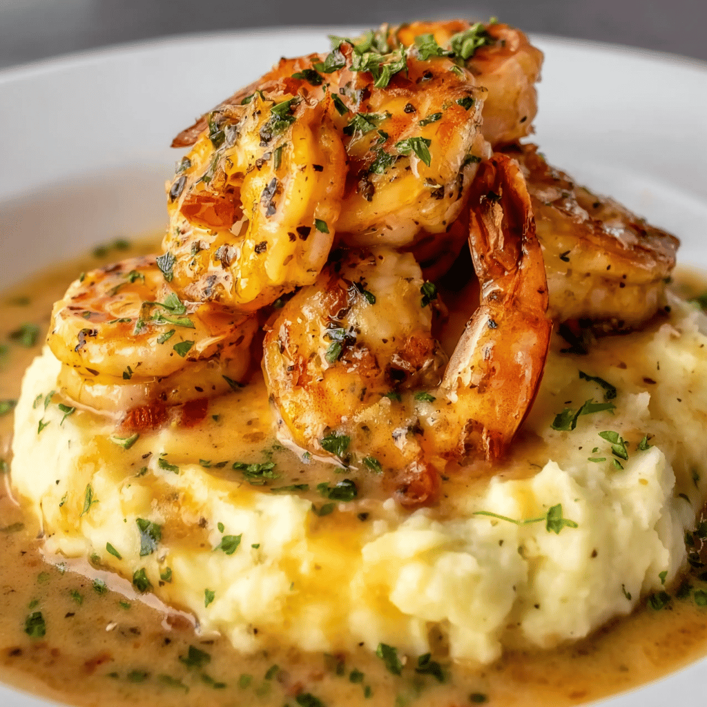 Creamy Garlic Shrimp Over Mashed Potatoes