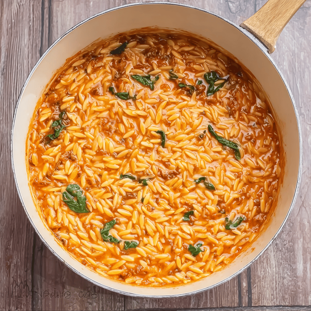 Delicious Ground Beef Orzo with Tomato Cream Sauce